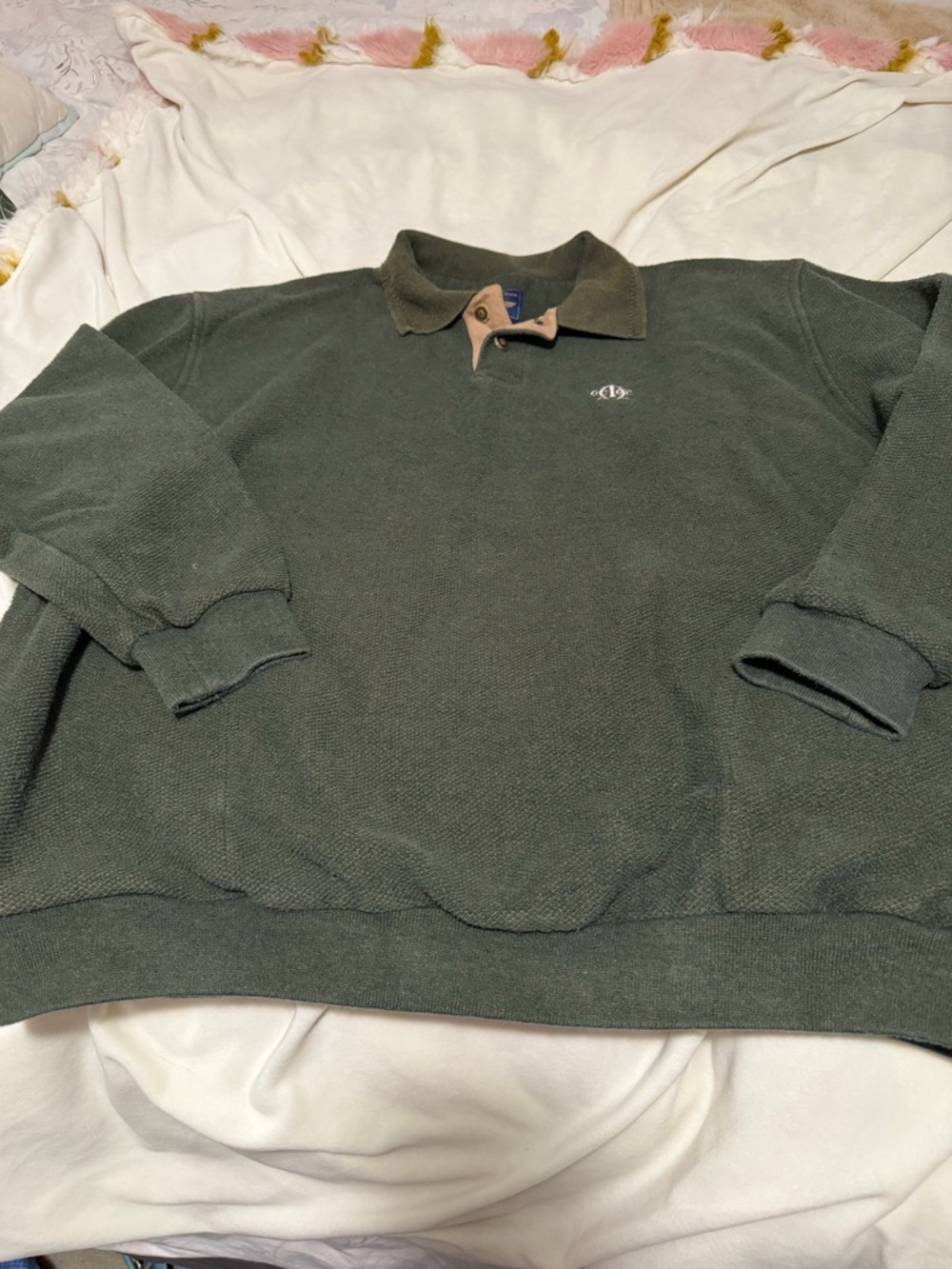Straight Down Clothing Co Men’s Olive Long Sleeve Polo Sweatshirt XL